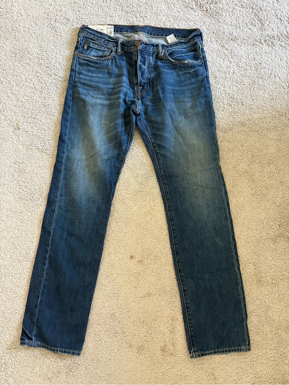 Abercrombie & Fitch Men rollins Skinny Low Rise Medium Wash Blue Denim Jeans 33